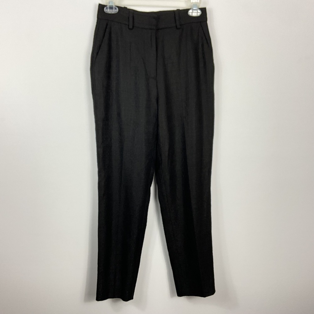 The Fold London Black Tweed Linen Blend Trousers Pants UK 8 US 4